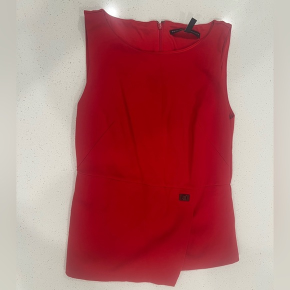 White House Black Market Red Asymmetrical Sheath Blouse - Picture 8 of 8
